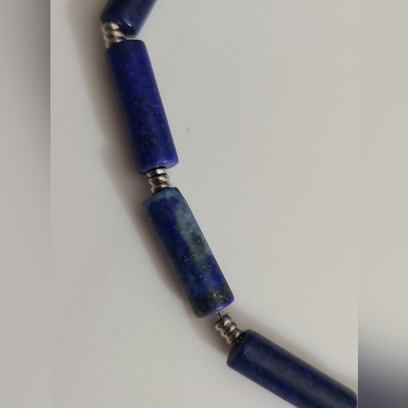 Lapis lazuli bracelet silver links chain like new blue natural gemstone 10" - Picture 2 of 10